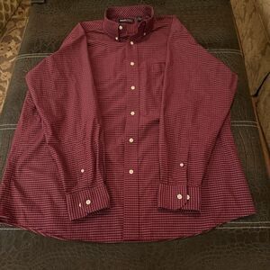 Roundtree & Yorke TravelSmart Mens XL Button Down Shirt Red Blue Long Sleeve